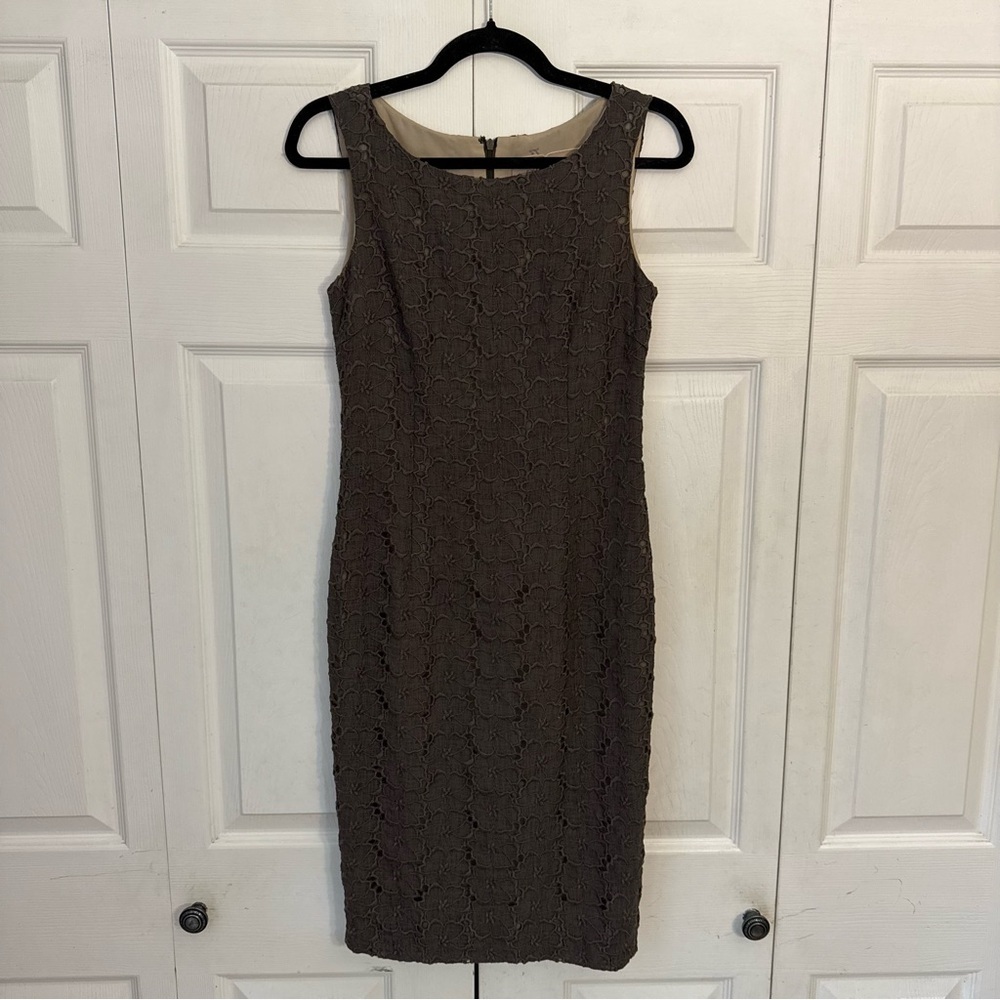 GIAMBATTISTA VALLI Paris Silk Grey Chic Sleeveless Lace Floral Midi Dress Small